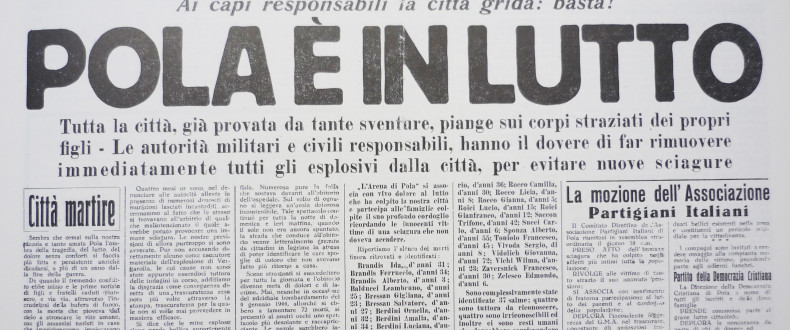 La Prima Pagina Del Quotidiano L’Arena Di Pola Del 20 Agosto 1946